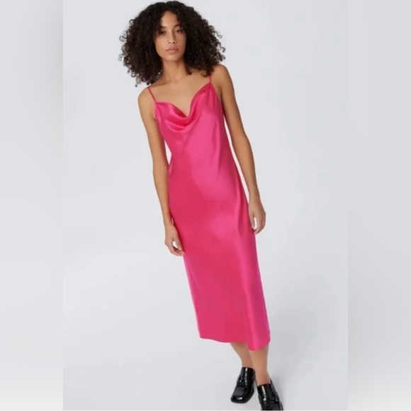 Zara Dresses & Skirts - Zara Maxi Satin Strappy Cowl Neck Pink Formal Dress